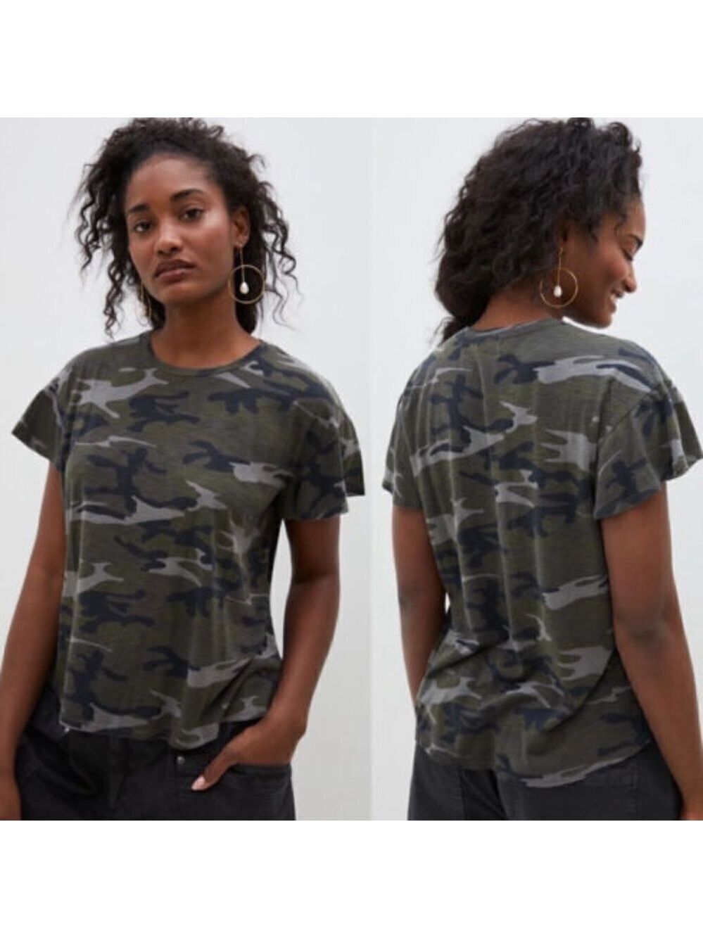Anthropologie T.LA Flutter Sleeve Camo T shirt Top Size Medium